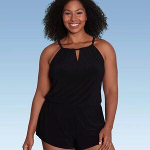NWOT Women's UPF 50 High Neck Swim Romper with Pockets One Piece Swimsuit…